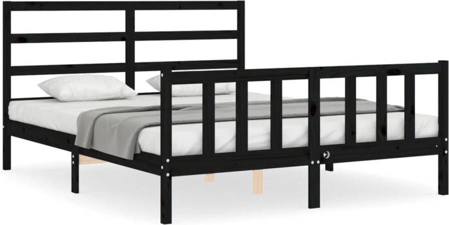 VidaXL -Bedframe-met-hoofdbord-massief-hout-zwart-160x200-cm