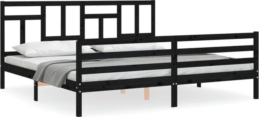 VidaXL -Bedframe-met-hoofdbord-massief-hout-zwart-200x200-cm