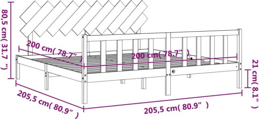 VidaXL -Bedframe-met-hoofdbord-massief-hout-zwart-200x200-cm