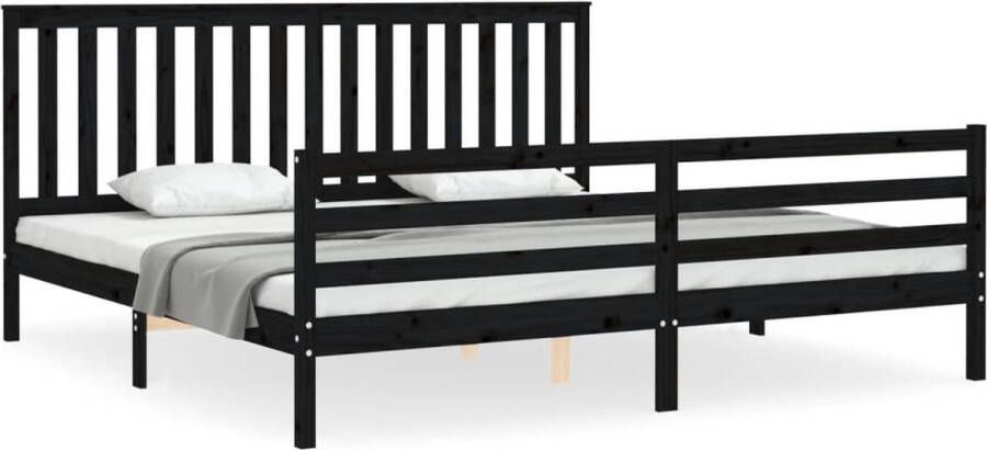 VidaXL -Bedframe-met-hoofdbord-massief-hout-zwart-200x200-cm