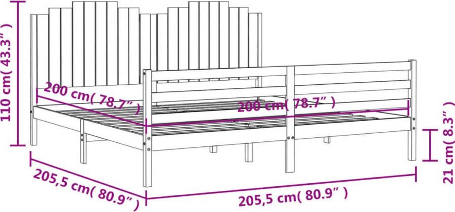 VidaXL -Bedframe-met-hoofdbord-massief-hout-zwart-200x200-cm