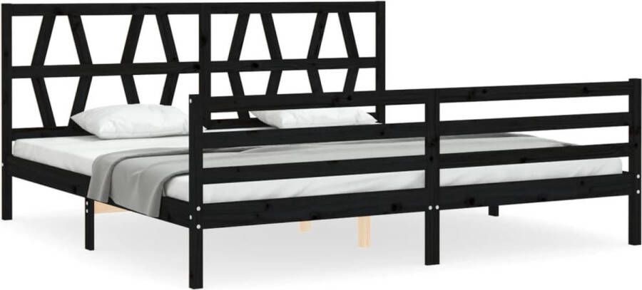 VidaXL -Bedframe-met-hoofdbord-massief-hout-zwart-6FT-Super-King