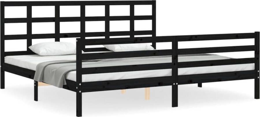 VidaXL -Bedframe-met-hoofdbord-massief-hout-zwart-6FT-Super-King