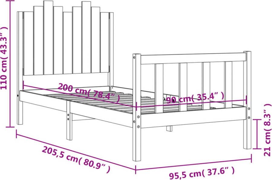 VidaXL -Bedframe-met-hoofdbord-massief-hout-zwart-90x200-cm