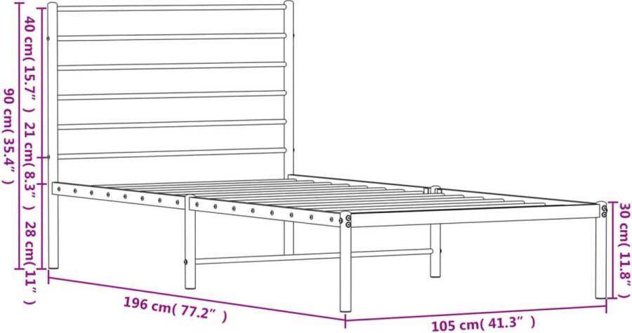 VidaXL -Bedframe-met-hoofdbord-metaal-wit-100x190-cm