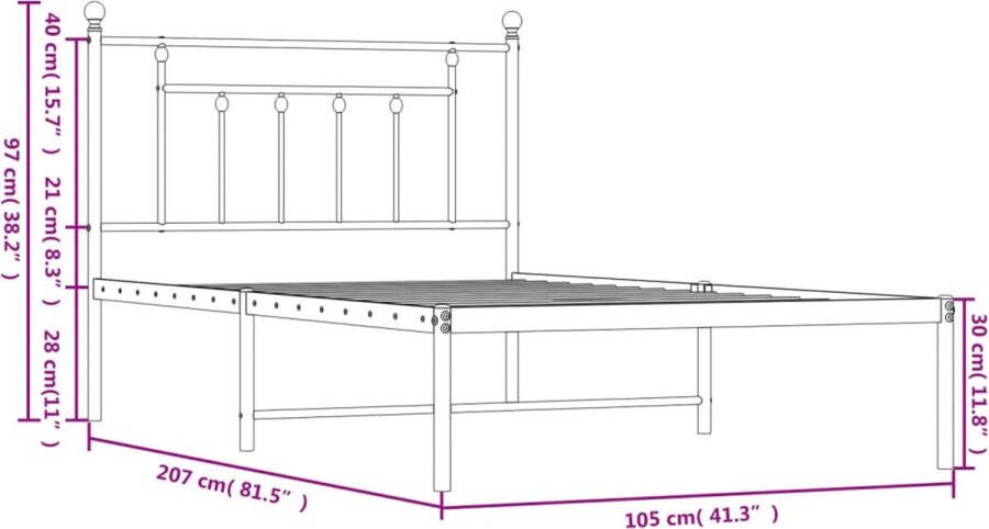 VidaXL -Bedframe-met-hoofdbord-metaal-wit-100x200-cm