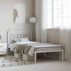VidaXL Bedframe met hoofdbord metaal wit 107x203 cm