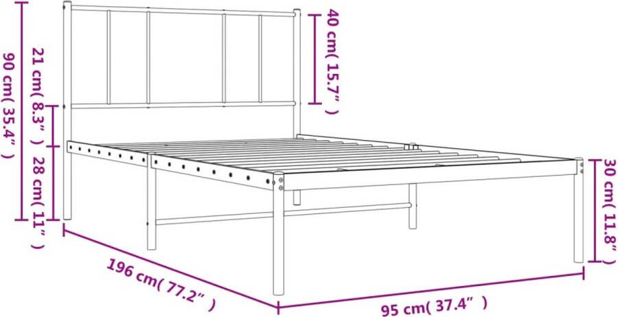 VidaXL -Bedframe-met-hoofdbord-metaal-wit-90x190-cm