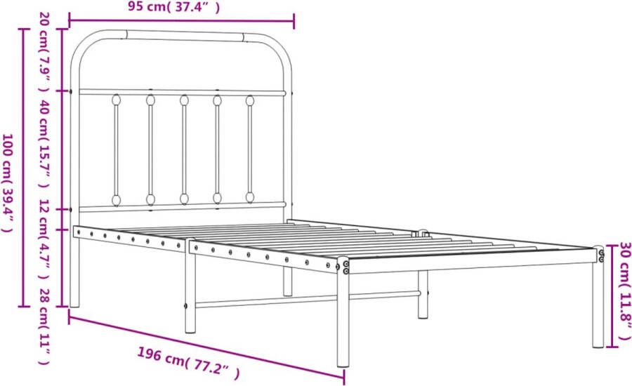 VidaXL -Bedframe-met-hoofdbord-metaal-wit-90x190-cm