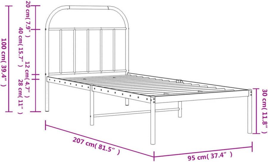 VidaXL -Bedframe-met-hoofdbord-metaal-wit-90x200-cm