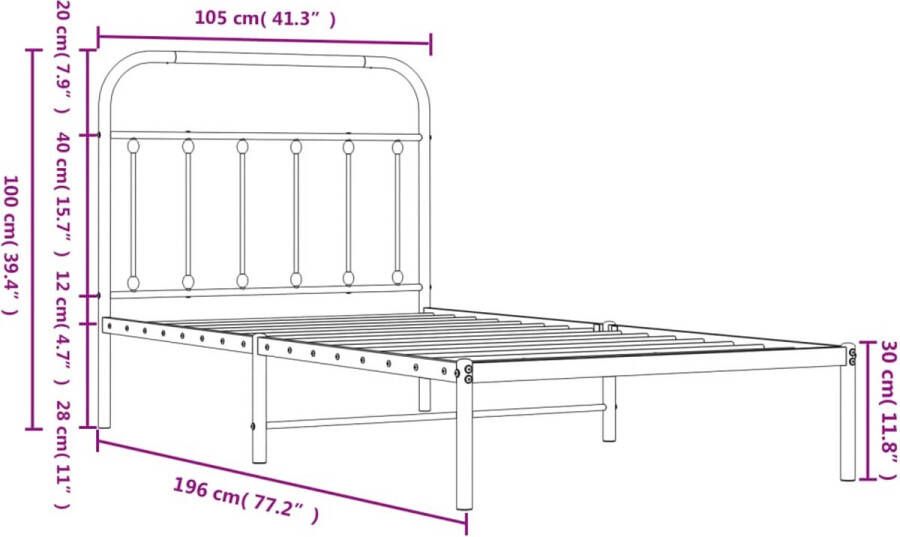 VidaXL -Bedframe-met-hoofdbord-metaal-zwart-100x190-cm