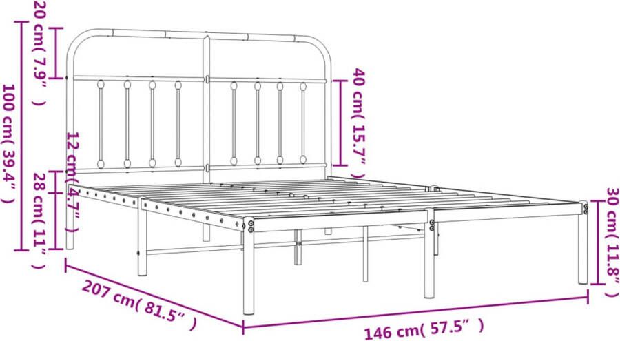 VidaXL -Bedframe-met-hoofdbord-metaal-zwart-140x200-cm