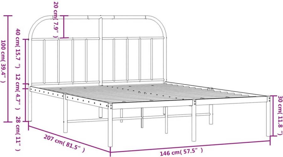 VidaXL -Bedframe-met-hoofdbord-metaal-zwart-140x200-cm