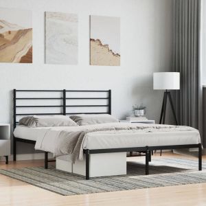 VidaXL Bedframe met hoofdbord metaal zwart 150x200 cm