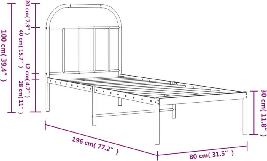 VidaXL -Bedframe-met-hoofdbord-metaal-zwart-75x190-cm