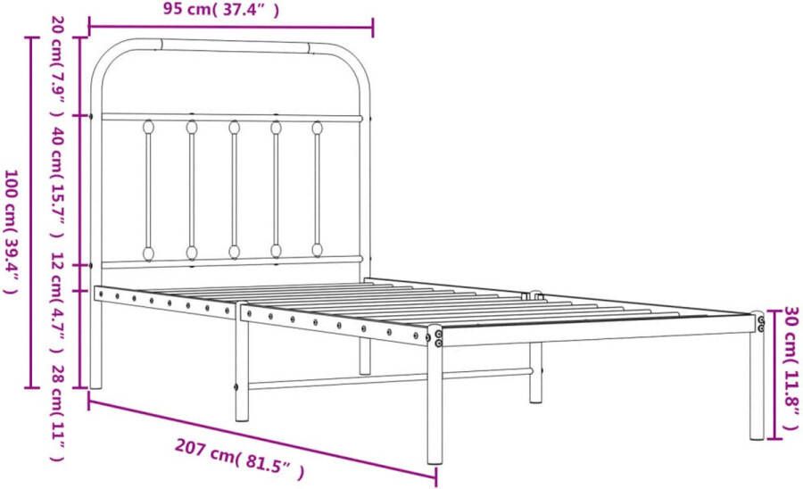 VidaXL -Bedframe-met-hoofdbord-metaal-zwart-90x200-cm