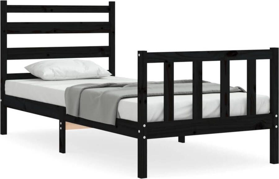 VidaXL -Bedframe-met-hoofdeinde-massief-hout-zwart-90x190-cm