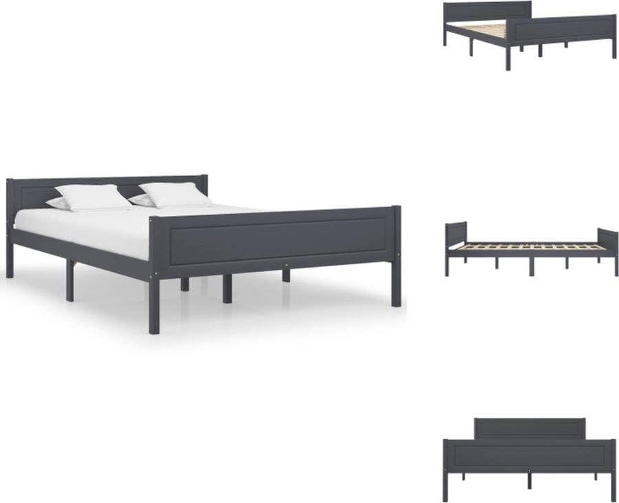VidaXL Bedframe Modern Houten bedframes Afmetingen- 206 x 126 x 63 cm Kleur- Grijs Materiaal- Massief grenenhout en multiplex Montage vereist Bed
