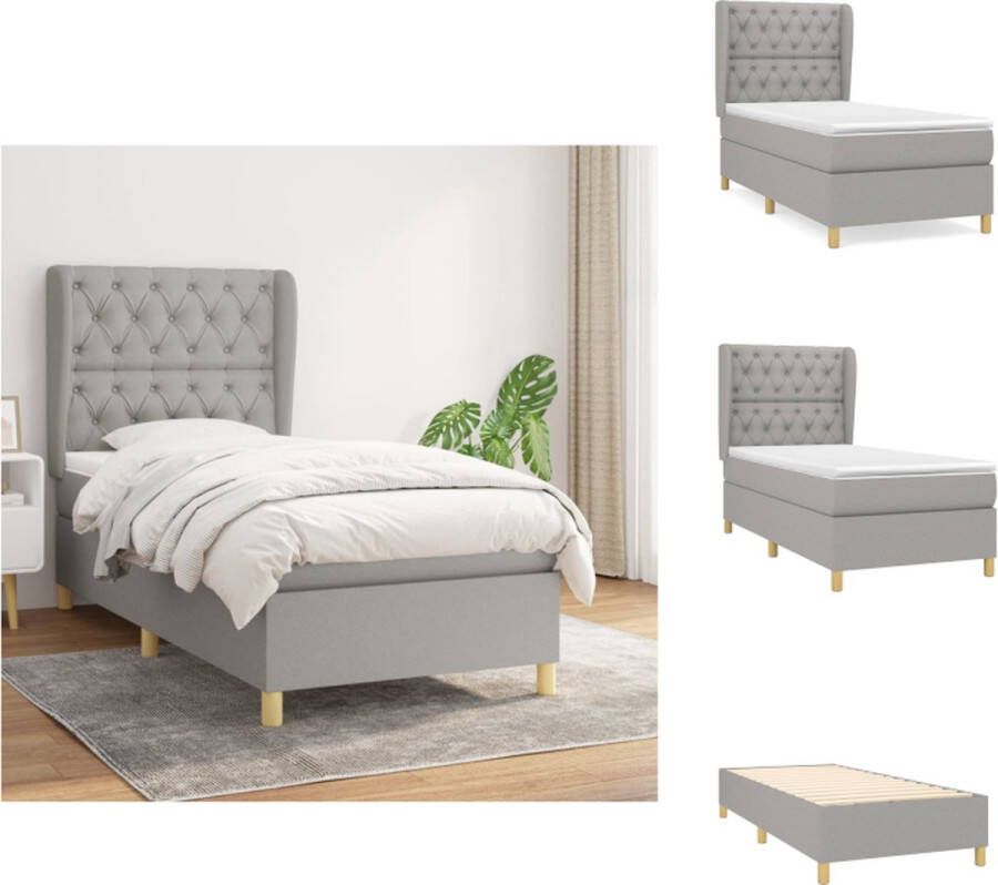 VidaXL Bedframe Pocketvering matras Middelharde ondersteuning Huidvriendelijk topmatras Lichtgrijs 203x83x118 128 cm Bed