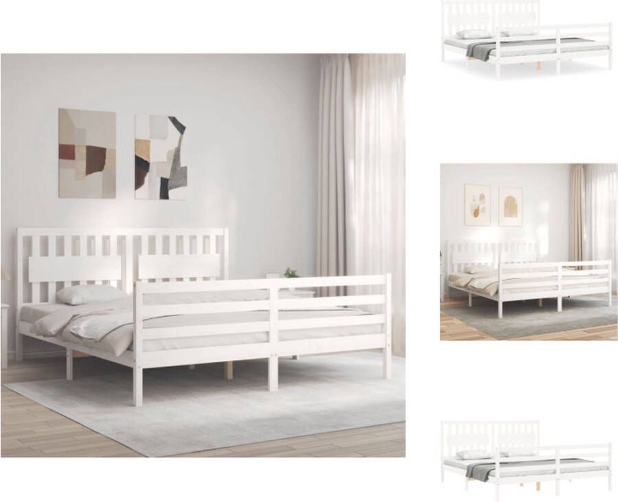 VidaXL Bedframe Wit Grenenhout 205.5 x 185.5 x 100 cm 180 x 200 cm Multiplex lattenbodem Montage vereist Bed