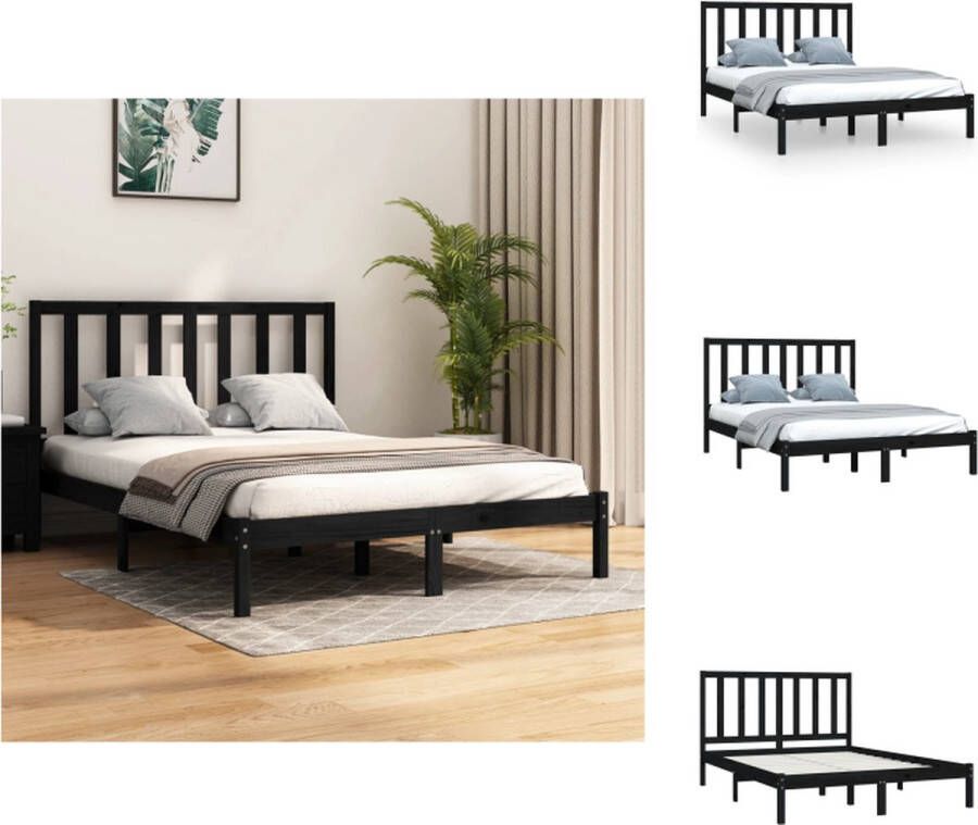 VidaXL Bedframe Zwarte Massief Grenenhout 160 x 200 cm Hoofdbord Stabiel en Comfortabel Bed