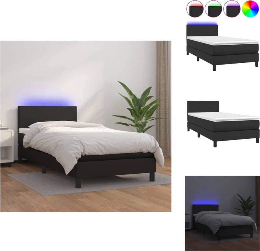 VidaXL bedstoel zwart boxspringmatras verstelbaar hoofdbord LED-verlichting pocketvering matras huidvriendelijk topmatras Bed