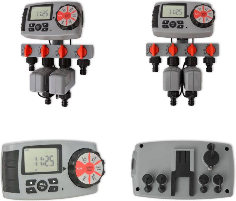 VidaXL Besproeiingstimer automatisch met 4 Stations 3 V Irrigatietimer Irrigatietimers Watertimer Watertimers