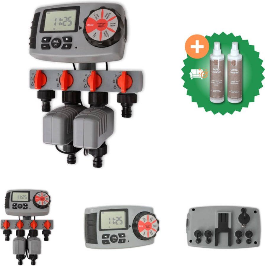 VidaXL Besproeiingstimer automatisch met 4 Stations 3 V Tuinsproeier Inclusief Onderhoudsset