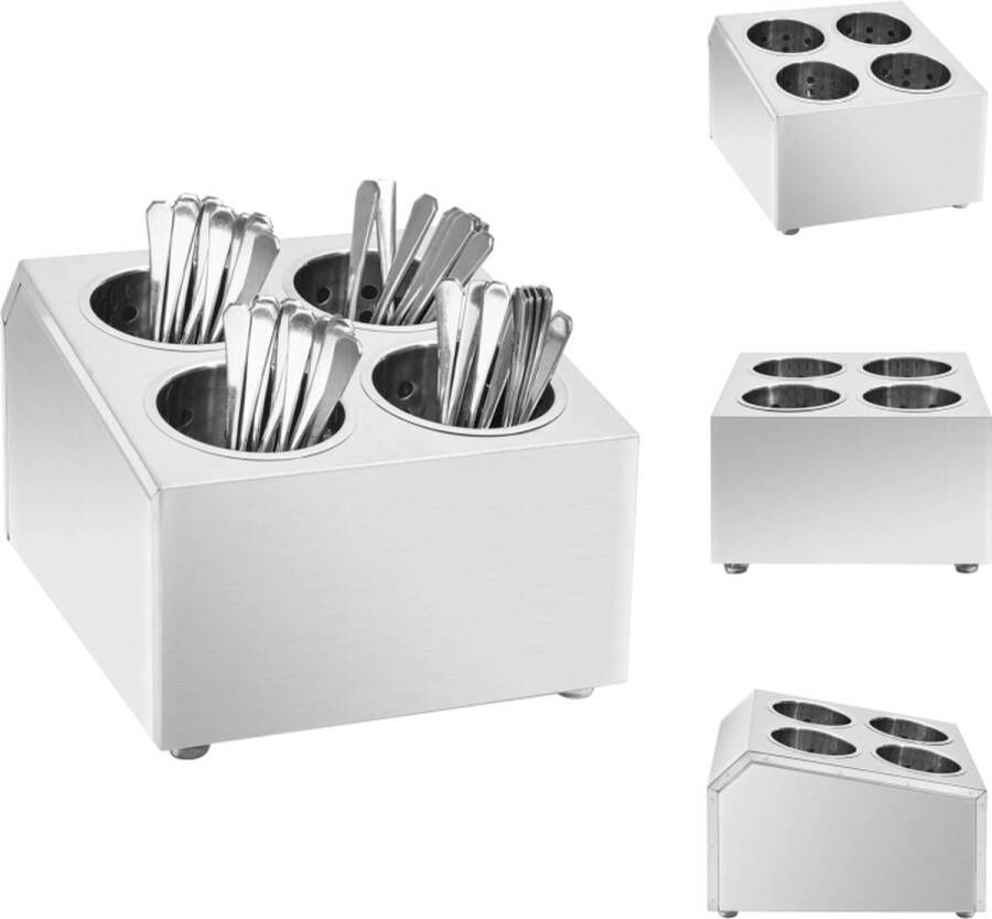 VidaXL Bestekhouder RVS 26.5 x 30.5 x 20 cm 4 vakken Inclusief 4 inzetstukken Bestekset