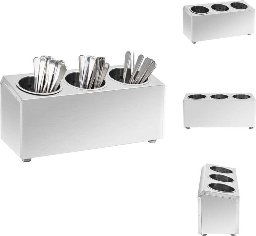 VidaXL Bestekhouder RVS 38.5 x 15 x 18 cm 3 vakken Bestekset