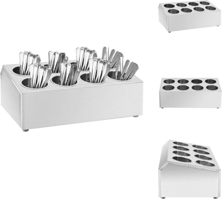 VidaXL Bestekhouder RVS 50.5 x 30.5 x 20 cm Met 8 uitneembare inzetstukken Bestekset