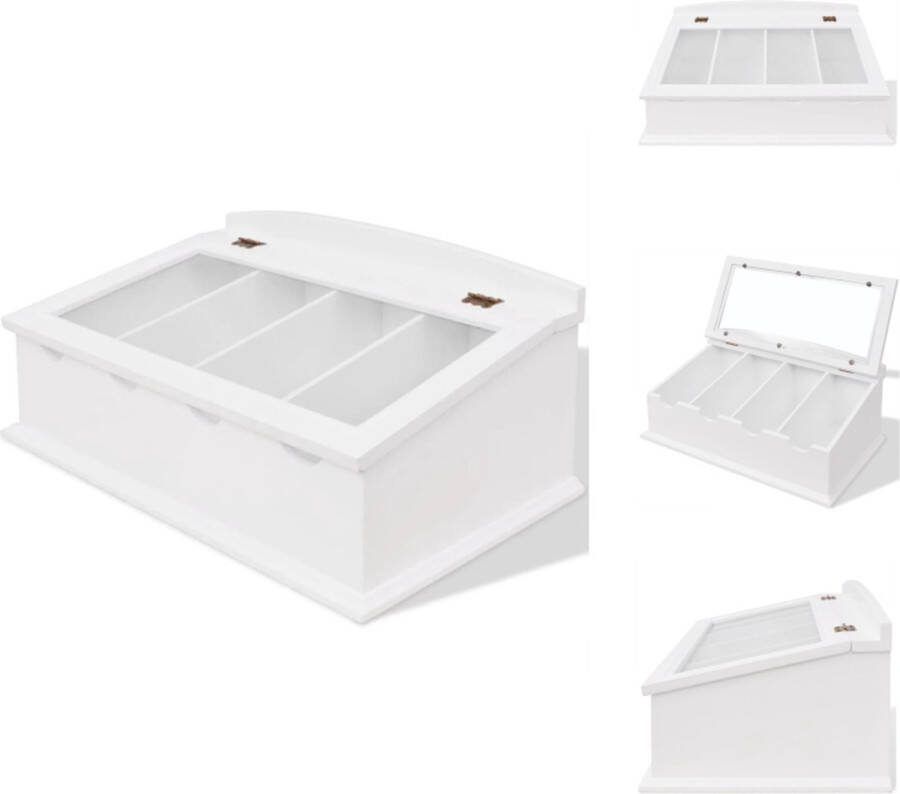 VidaXL Besteklade Barok Stijl 47 x 27 x 21.5 cm 4 Opbergvakken Glazen Deksel Wit MDF Bestekset