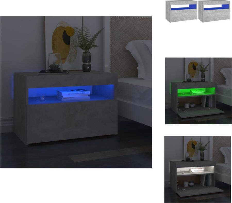 VidaXL Betongrijs Nachtkastje 60x35x40 cm RGB LED-verlichting Kast