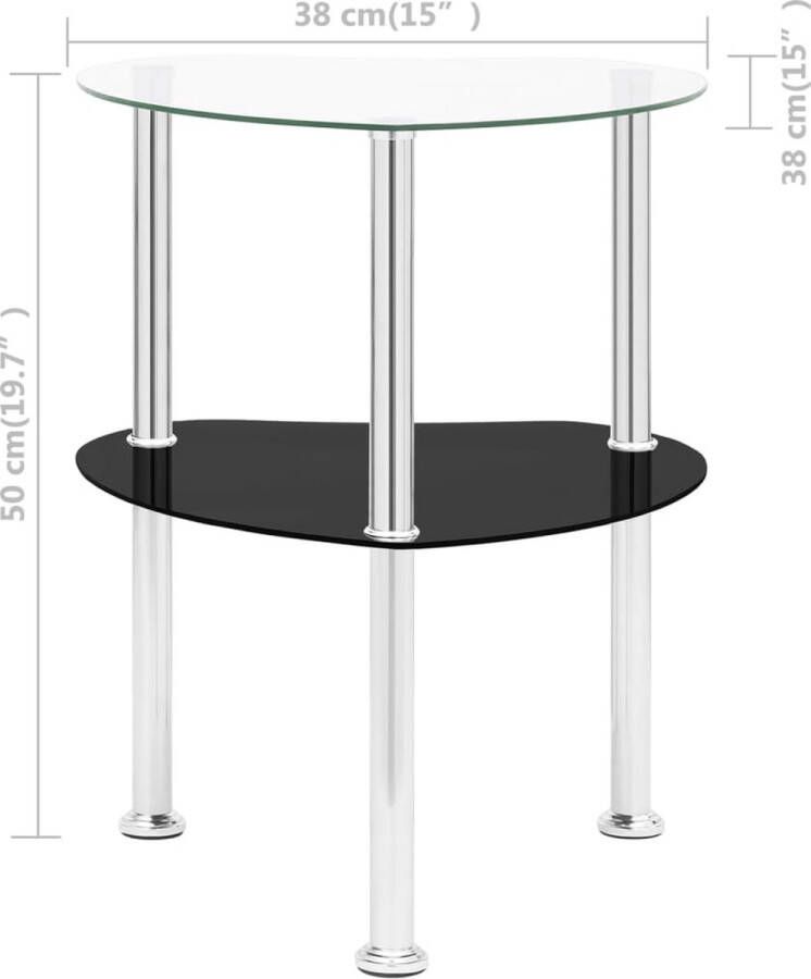 VidaXL Bijzettafel 2-laags 38x38x50 cm gehard glas transparant zwart VDXL_322786