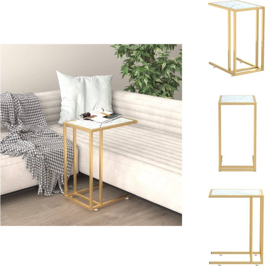 VidaXL Bijzettafel Computer Gehard glas en gepoedercoat ijzer 50 x 35 x 65 cm (witmarmer en goud) Tafel