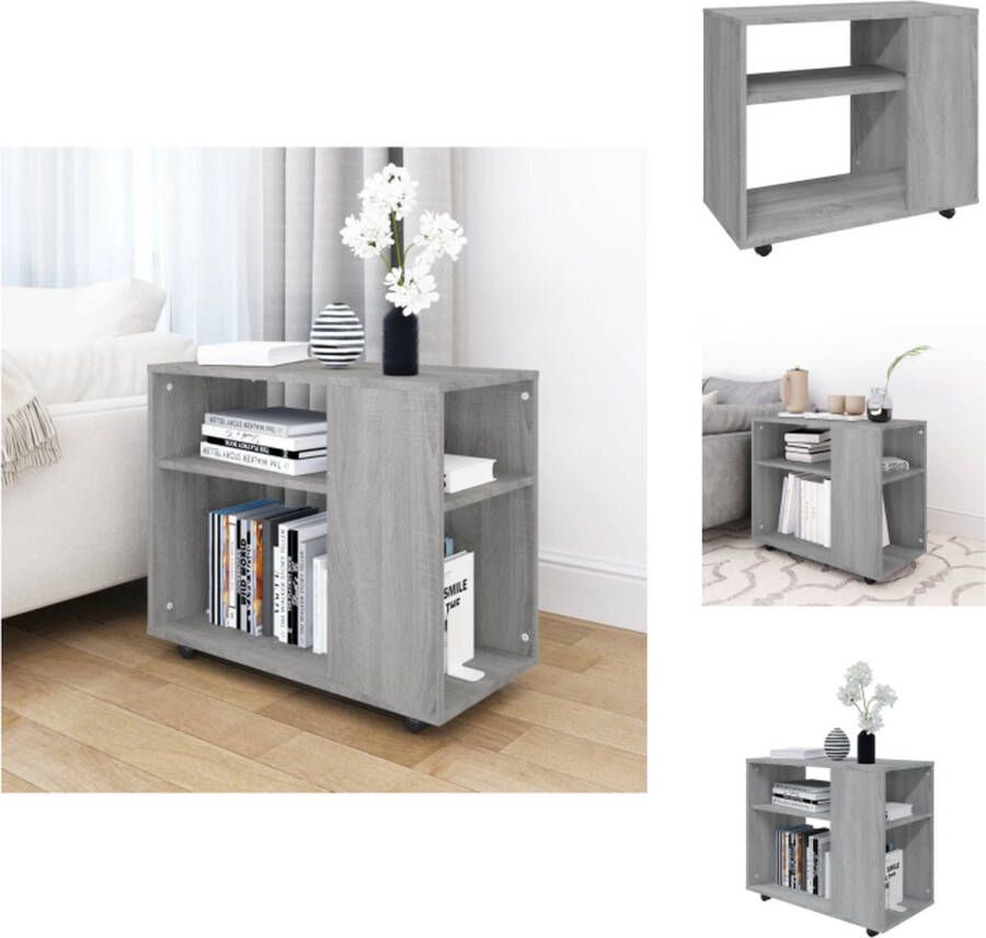 VidaXL Bijzettafel grijs sonoma eiken 70 x 35 x 55 cm opbergruimte wieltjes Tafel