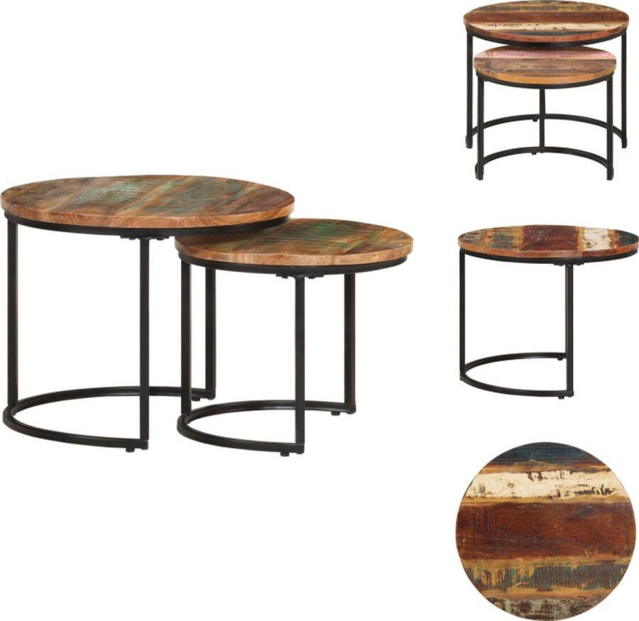 VidaXL Bijzettafel Houten Handgemaakt Gerecycled Uniek Meerkleurig 50x40 cm 40x34 cm 2 stuks Tafel