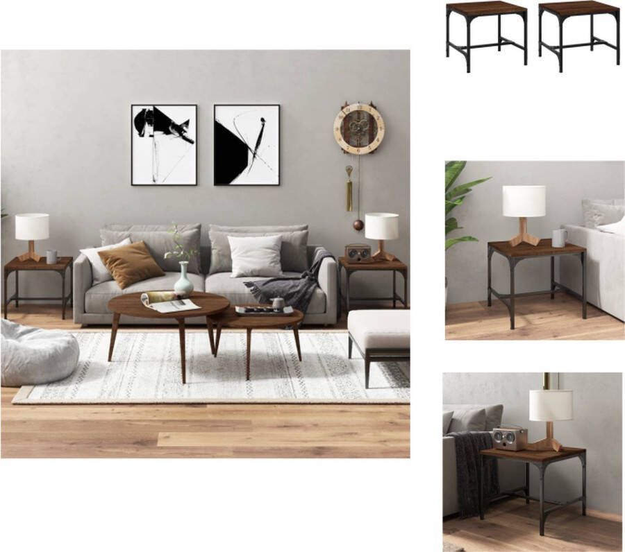VidaXL Bijzettafel Industrieel Set van 2 40x40x35 cm Bruineiken Tafel