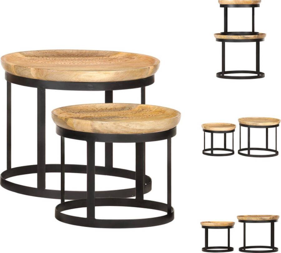 VidaXL Bijzettafel Industriële Stijl 53x44 cm en 43x36 cm Massief Mangohout en Staal Tafel