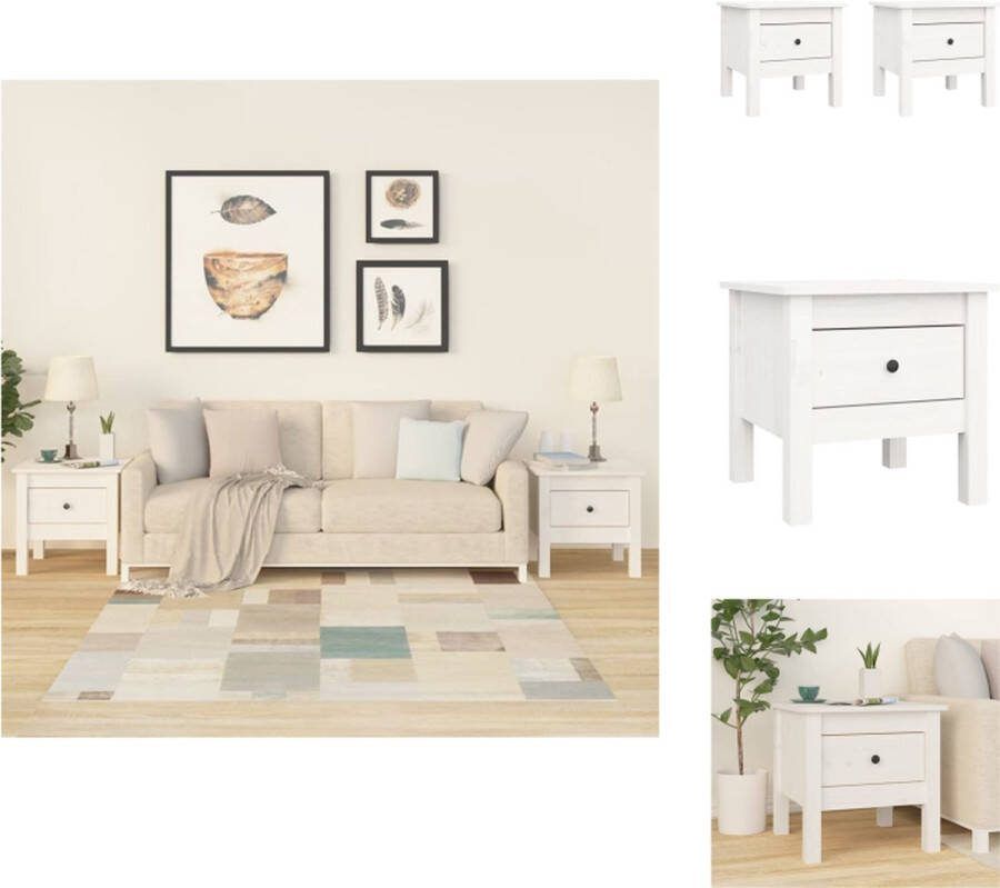 VidaXL Bijzettafel Massief Grenenhout Set van 2 40x40x39cm met lade Tafel