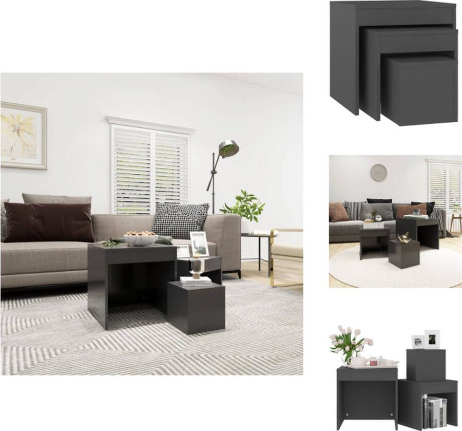 VidaXL Bijzettafel Set Grijs Grote 45x45x45cm Medium 35x35x35cm Kleine 24x24x24cm Montage Vereist Tafel