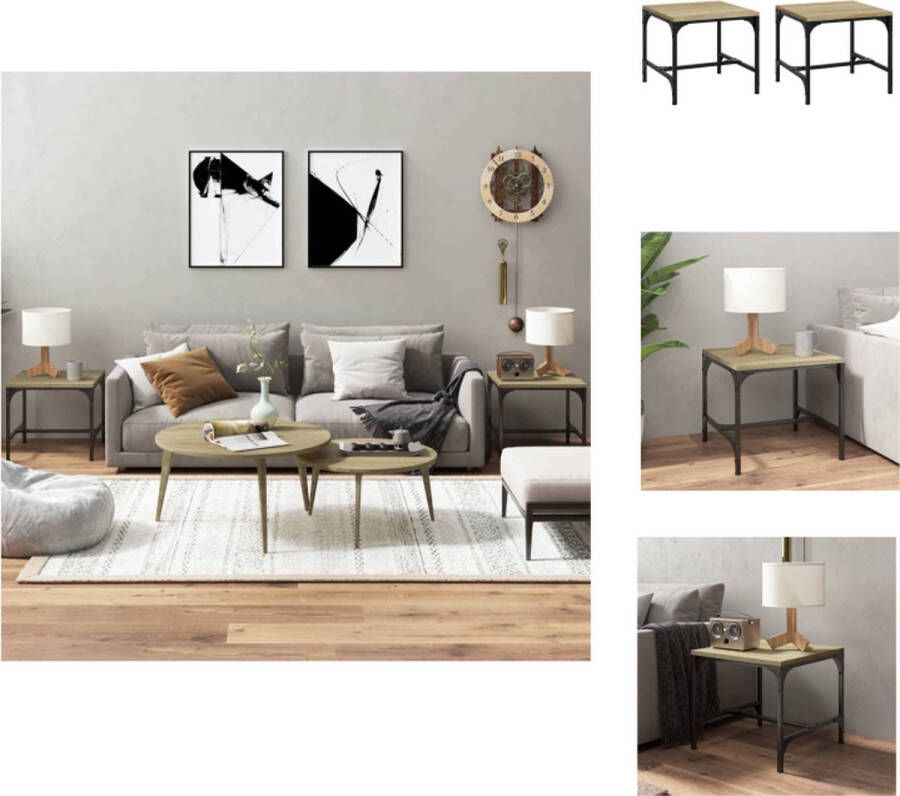 VidaXL Bijzettafel Sonoma Eiken Set van 2 40x40x35cm Bewerkt hout Staal Tafel