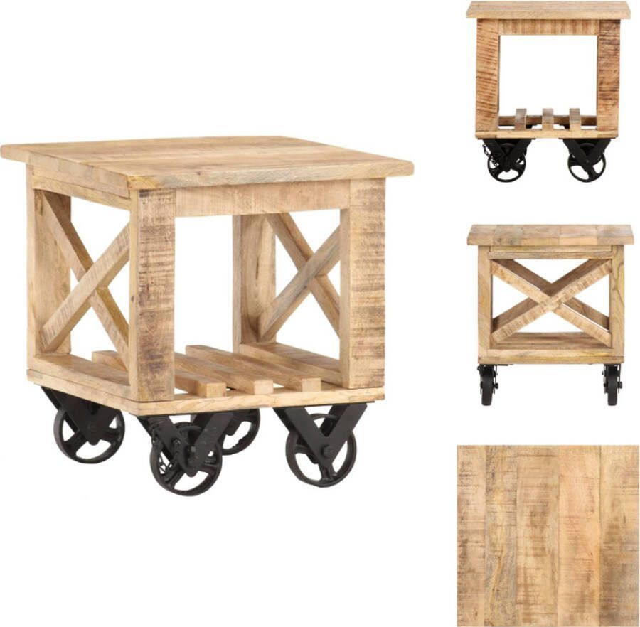VidaXL Bijzettafel Vintage Style Massief Mango Hout 40 x 40 x 42 cm Met Wielen Tafel