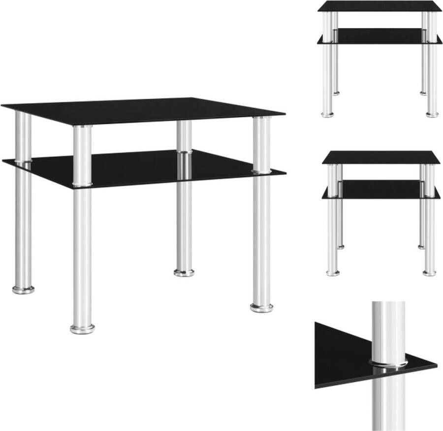 VidaXL Bijzettafel Zwart gehard glas en roestvrij staal 45 x 50 x 45 cm Inclusief onderschap Tafel