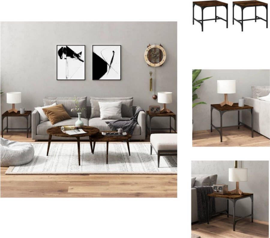 VidaXL Bijzettafels Industrieel Set van 2 40x40x35 cm Gerookt eiken Tafel
