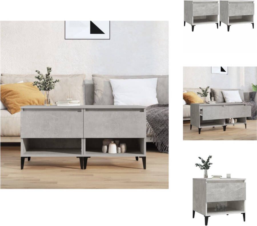 VidaXL Bijzettafels Industrieel Set van 2 Betongrijs 50 x 46 x 50 cm Met lade en vak Metalen voeten Tafel