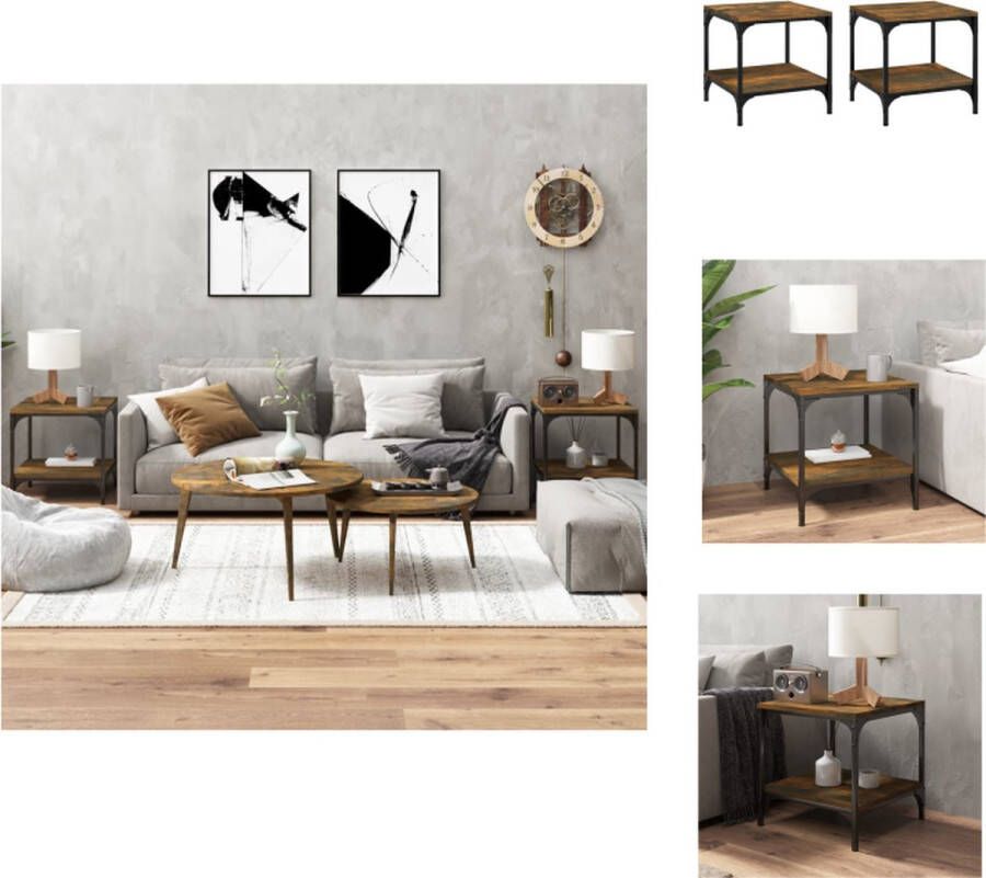 VidaXL Bijzettafels Industriële Trend Hout Staal 40x40x40cm Gerookt Eiken Tafel