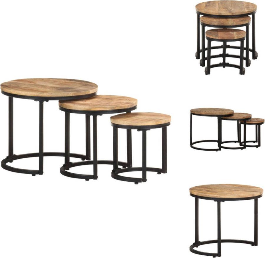 VidaXL Bijzettafels Mangohout Set van 3 maten Industriële charme Tafel