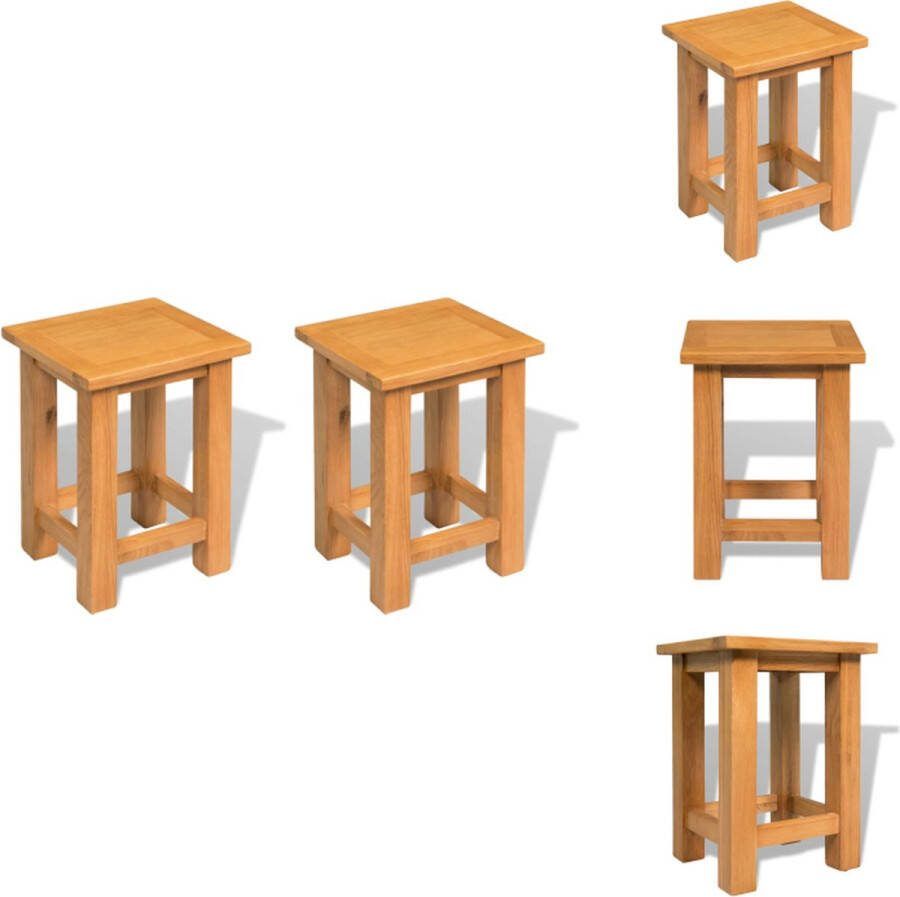 VidaXL Bijzettafels massief eikenhout 27 x 24 x 37 cm set van 2 Tafel