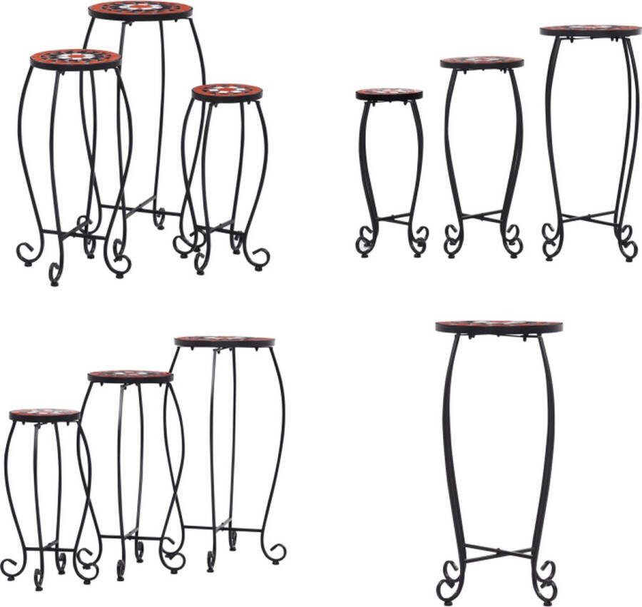 VidaXL Bijzettafels mozaïek 3 st keramiek terracottakleurig en wit Tafeltje Tafeltjes Tafel Tafels